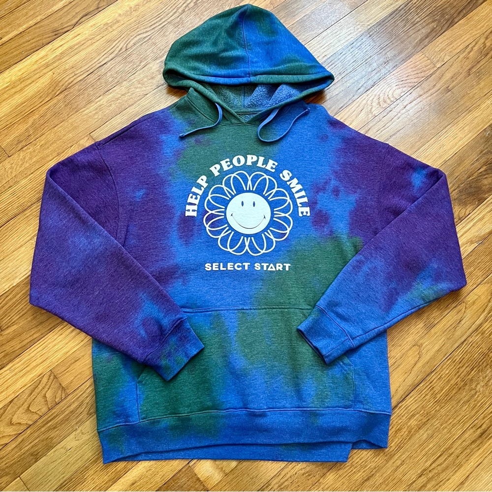 Select Start x Smiley Flower Hoodie Tie Dye Pullover Purple Size Large
